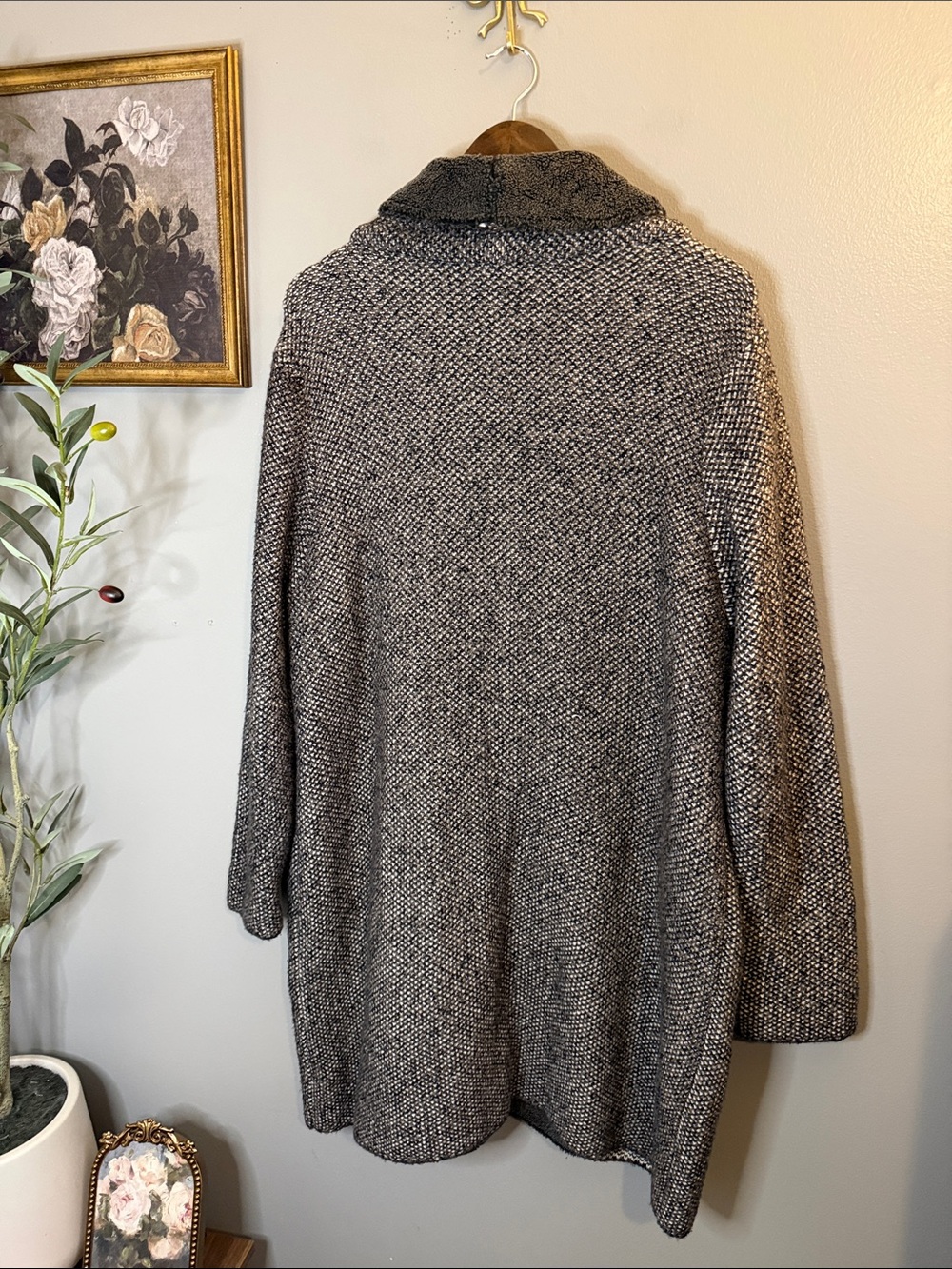 J. Jill XL Marled Knit Shawl Collar Cardigan Sweater Coat Gray Black Cozy - Picture 10 of 10